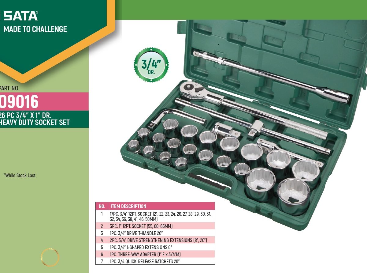 Sata 09016 26PCS 3/4″dr x1″DR. Heavy Duty Socket Set