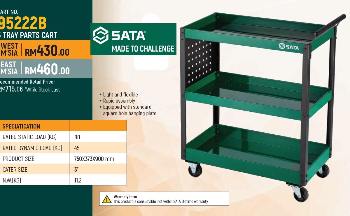 SATA 95222B 3 Tray Parts Cart / Tool Cart